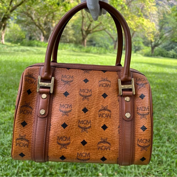 MCM Visetos Satchel Cognac with Bag Charm - Picture 3 of 16